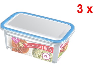 3 x HEGA ''Klik 'n Fresh'' Frischhaltedose 2,0 Ltr. mit Klick-Verschluss - transp.