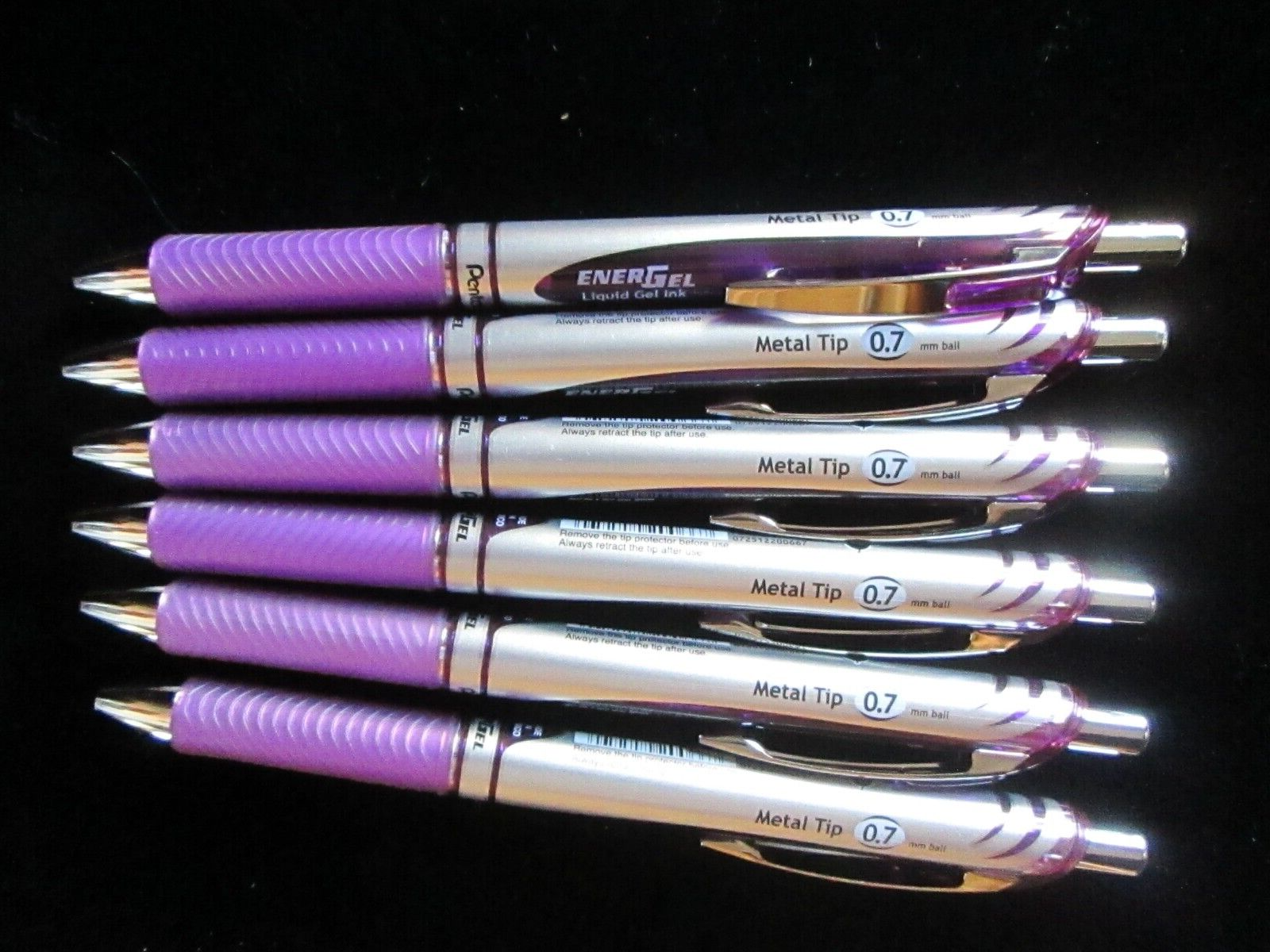 6 NWOB Pentel EnerGel RTX Retractable Liquid Gel Pen .7mm Metal Tip Violet Ink