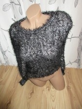 Danity Tu Zottelpullover schwarz silber  gold Pailetten geschätzte Grösse M