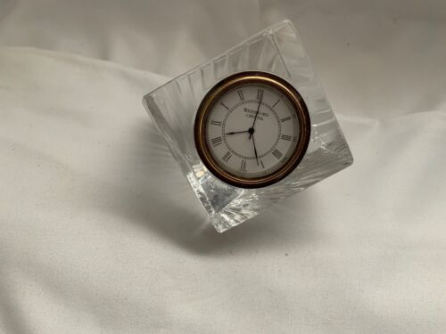 VTG Waterford Meridian Crystal Cube Desk Clock Paperweight Ireland 3.5” Working - Picture 2 of 6