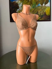 NWT La Perla Studio ROSA Nude Lace Bra and String, sz 34D / M