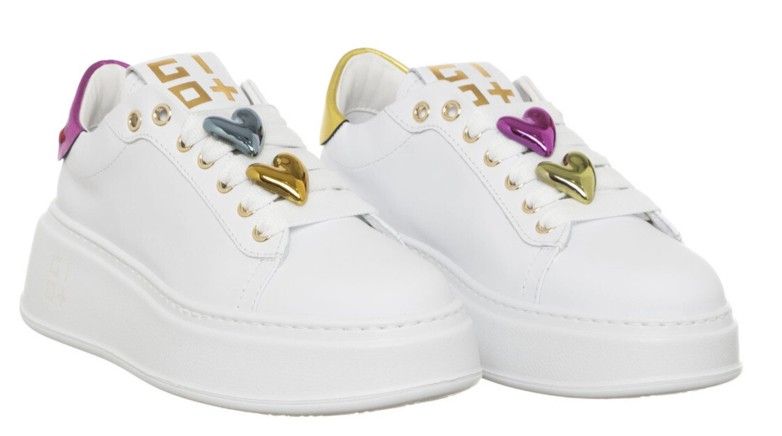 GIO + PIA328A SNEAKERS SHOES WOMEN LACES LACES LEATHER COMBI WHITE HEARTS