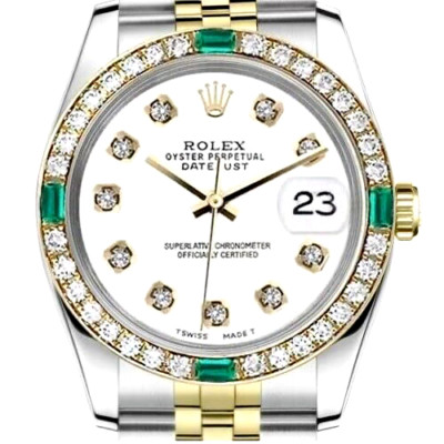 Rolex Datejust 26 mm Diamond & Emerald Bezel White Diamond Accent Dial