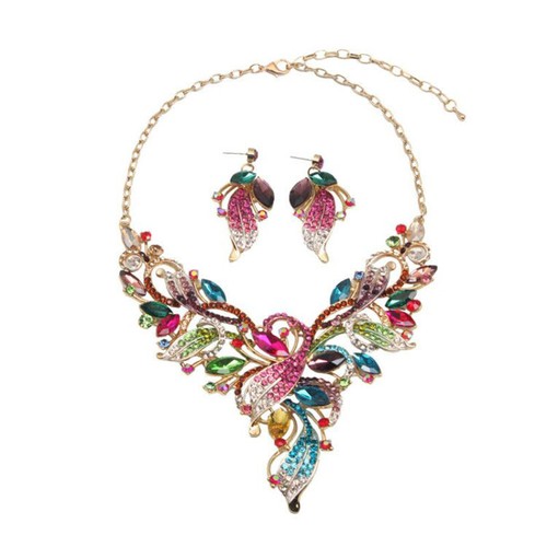 Fashion Flower Women Statement Necklace Earring Crystal Jewelry Set Bridal Gifts - 第 589/661 張圖片