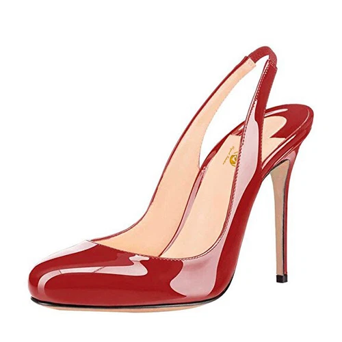 Patent Leather Women's Pumps Round Toe High Heels Slingback Shoes Sandals Size - Picture 23 of 37