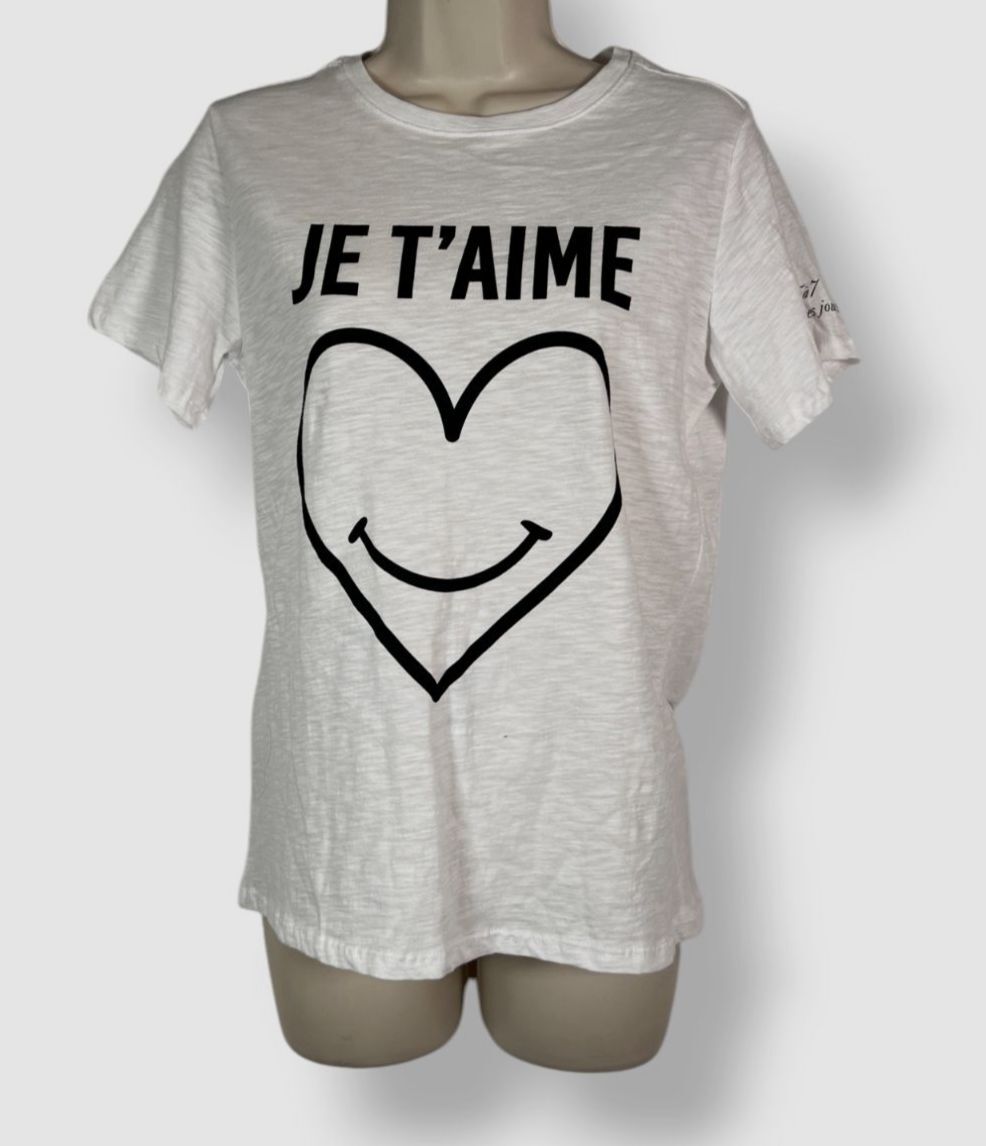 Cinq A Sept Women White Smiling Heart Cotton Graphic Tee Top Size XS