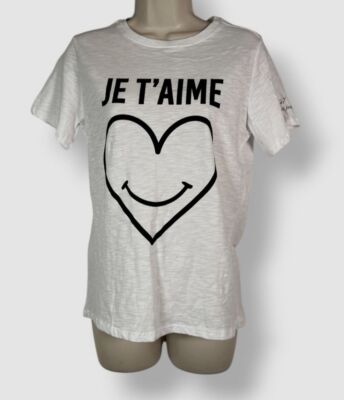 Cinq A Sept Women White Smiling Heart Cotton Graphic Tee Top Size XS