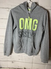 Old Navy Girls XL 14 Plus Gray Zip Up Sweat Coat With OMG Logo Hooded
