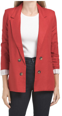 JULES & LEOPOLD Women's Blazer M Volcano/Red Striped Liner Rolled Cuffs 2 Button