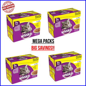 WHISKAS 7+ Senior Wet Pet Cat Food POULTRY IN JELLY MEGA PACKS 