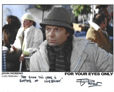 John Moreno persönlich signed 10'' x 8'' Foto + RARE Zitat - James Bond P34