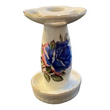 Vintage Bathroom Sink Toothbrush Ceramic Holder White w/Blue Roses