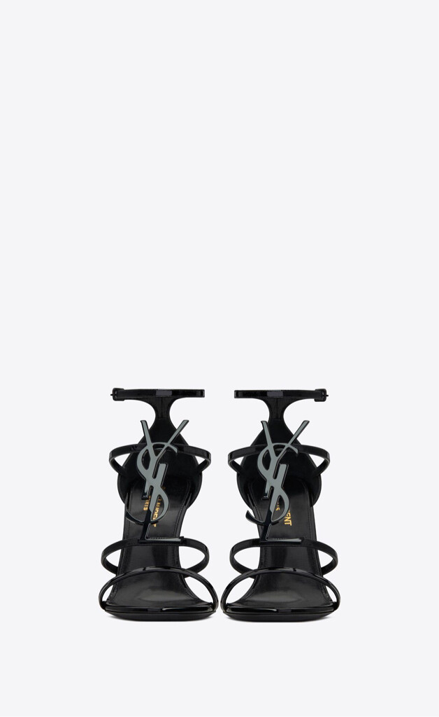 Sandalo Saint Laurent YSL Cassandra tacco nero in pelle verniciata Wms taglia 38 scarpa