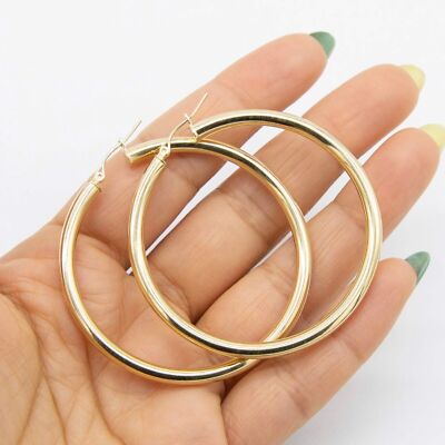 4 mm x 55 mm 2 1/8 Zoll glänzende schlichte Creolen echt 10 K Gelbgold