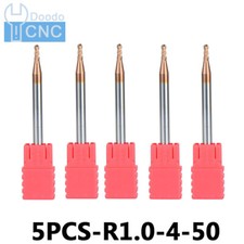 5Pcs R1mm-D2 HRC55 CNC Tungsten Steel Ball Nose End Mills 2-Flute Ball Head 