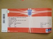 Ticket 2010 England v Croatia 9th Sept World Cup Qualifier South Africa