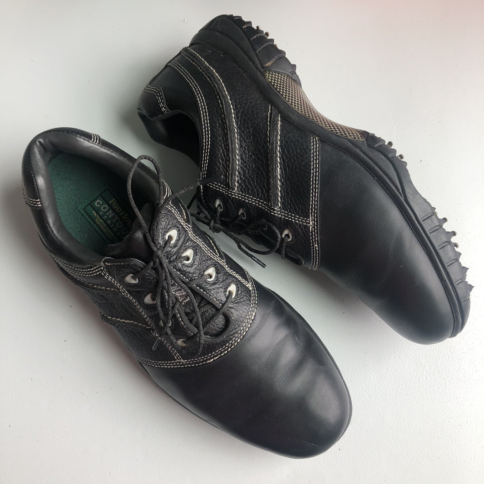 Mens Footjoy Golf Shoes Contour Series Size 8 54221 Black Leather GUC Mens footjoy golf shoes contour series size 8 54221 black leather guc