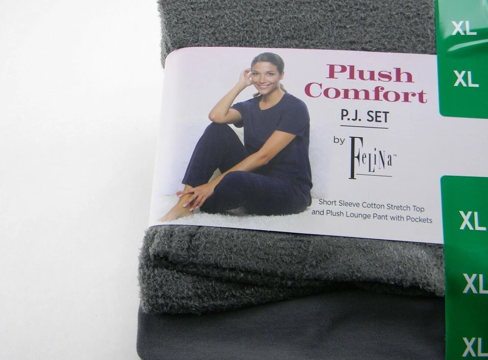 Conjunto de pijama cómodo de felpa y pantalón de manga corta Felina 2 piezas para mujer XL gris Foto 4 de 4