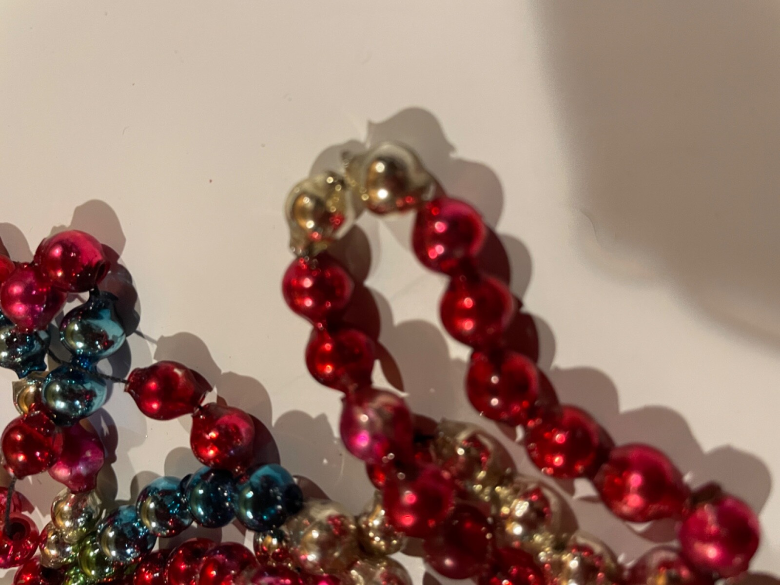 Vintage Red Blue Silver Christmas Feather Tree Mercury Glass Beads