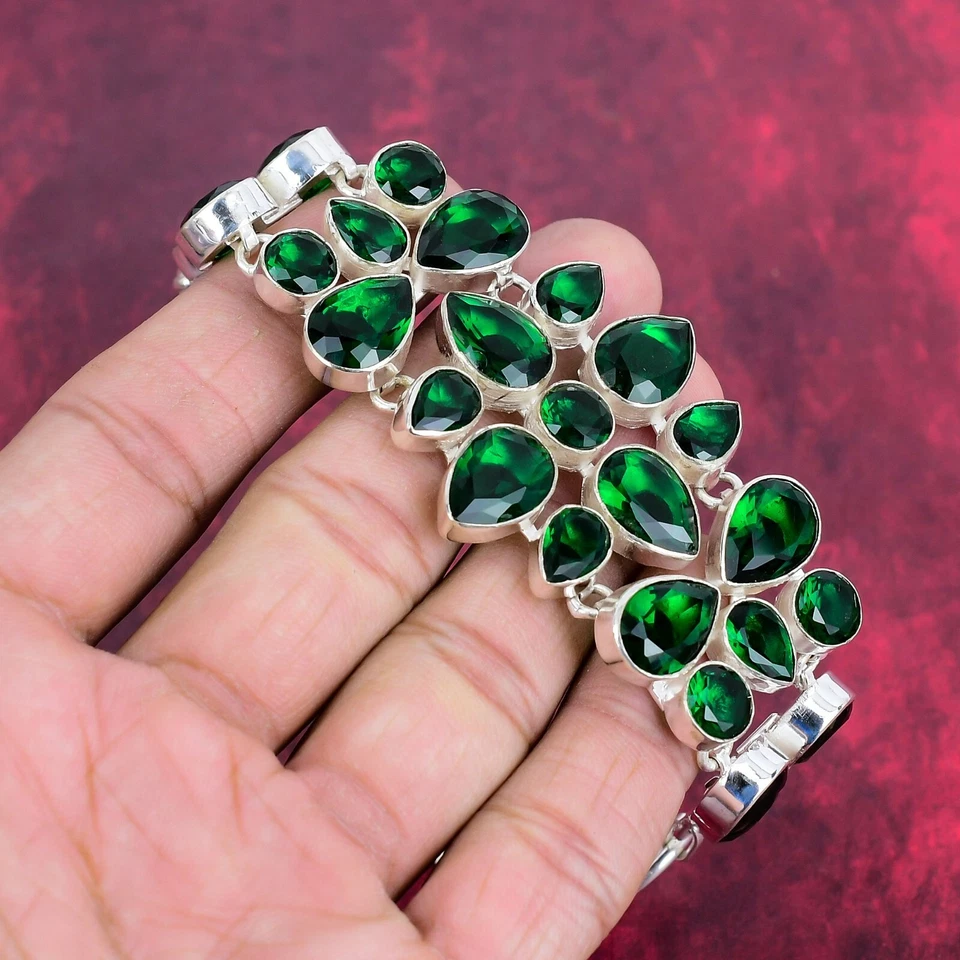 Chrome Diopside Gemstone Handmade 925 Sterling Silver Jewelry Bracelet For Women - Image 2 of 4