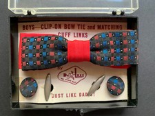 Vintage 1960s Boys' Bow Tie and Cuff Links "Just Like Dad's" by DeLuxe