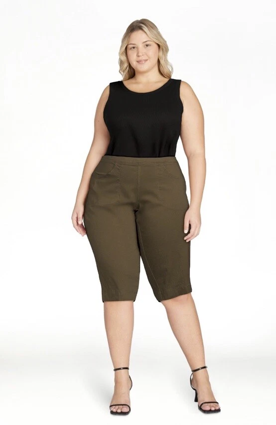 Capris Just My Size Mujer Talla Grande Pull On2 Bolsillo Elastizado Oliva Talla 3X NUEVO Foto 2 de 4
