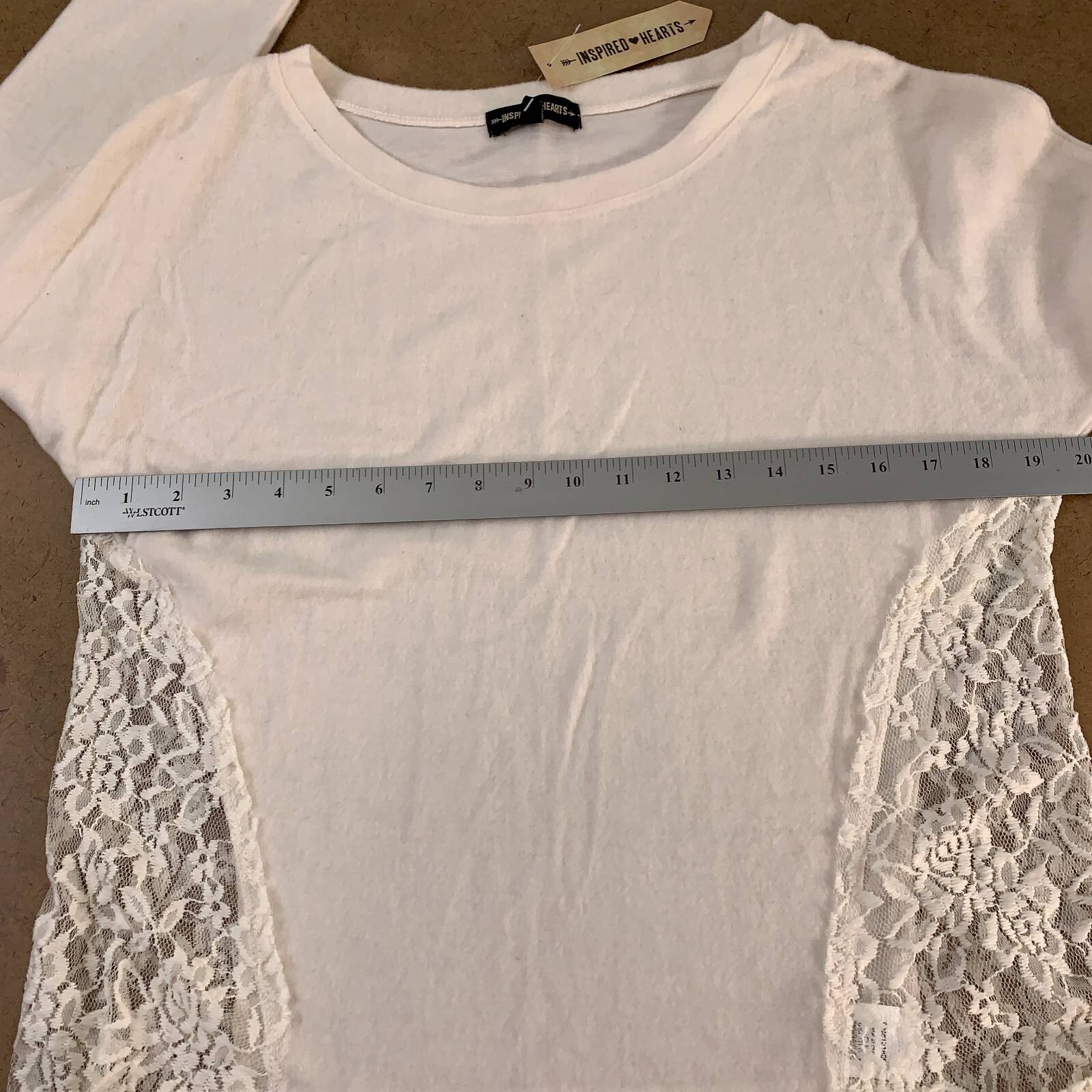 Inspired Hearts Women’s Pullover Sweater Off White Mixed Print Long Sleeve L New thumbnail 4