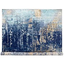 12'x12' Brewers Blue Wool and Silk Mosaic Design Hand Knotted Square Rug R84727