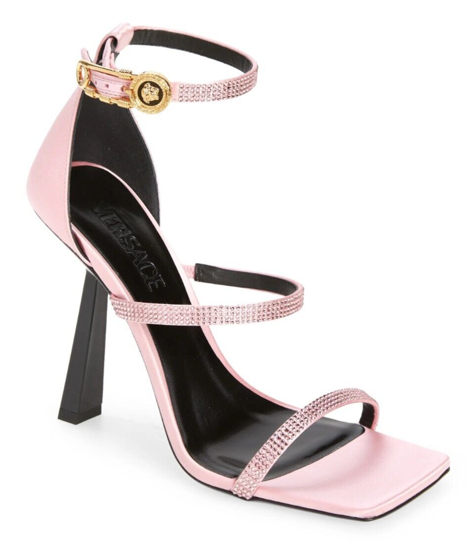 Versace Women's Safety Pin Crystal Embellished Heels Sandals Size