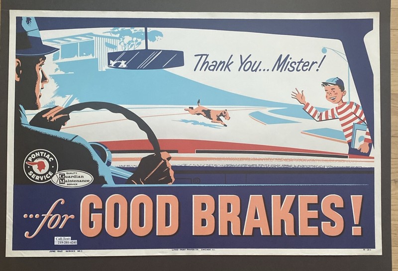 Vintage 1960 Original GM Pontiac Poster 38x25 Auto Maintenance Brakes Garage
