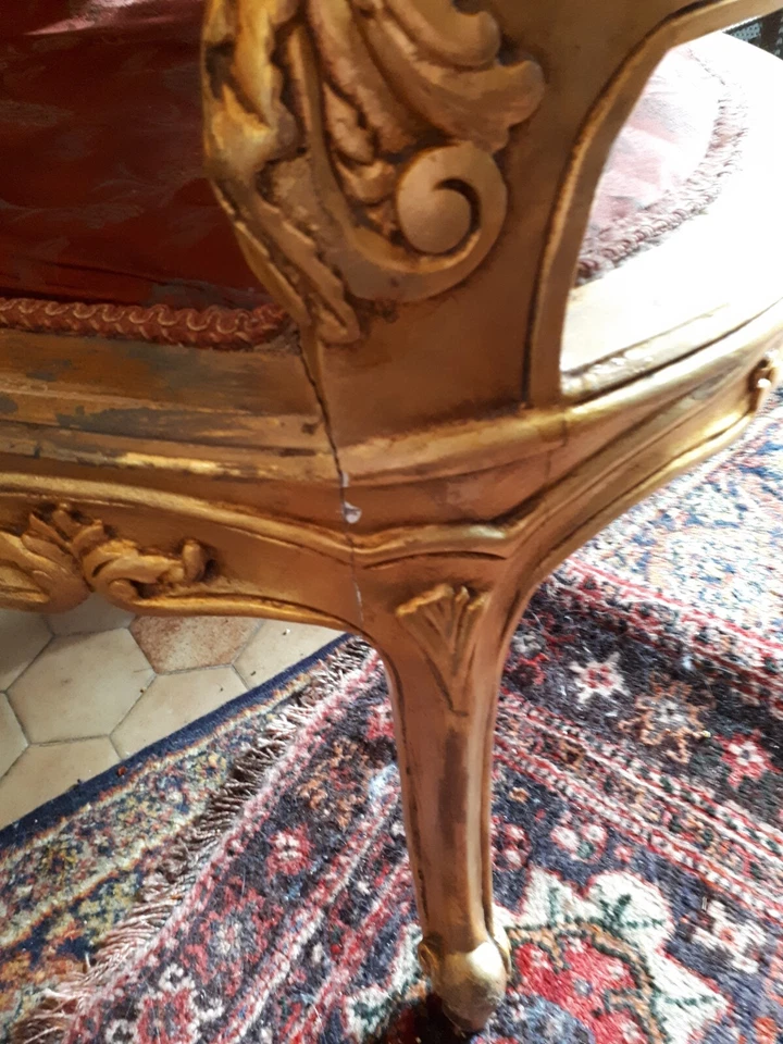 Canapé Banquette style Louis XV vintage  bois Doré Occasion sofa rococo - Photo 4/4
