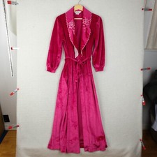 Vintage Robe Womens Small Pink Satin Embroidered Belted Sleepwear Floral 80S