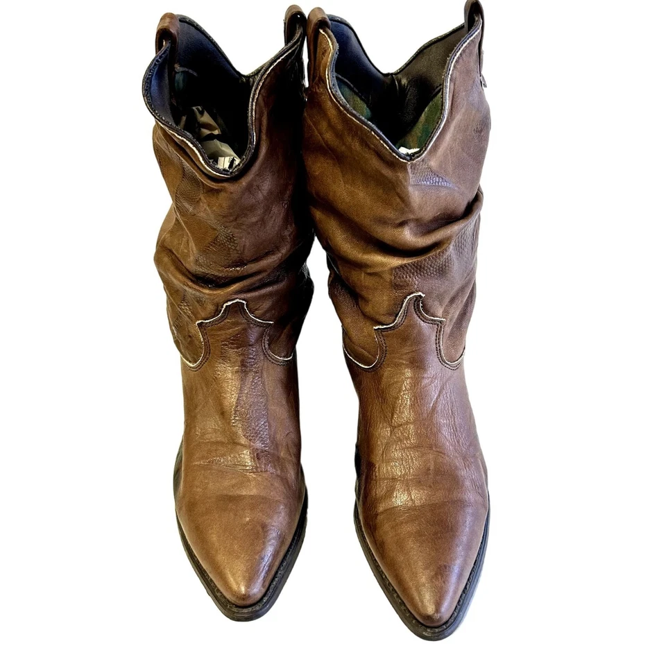 Botas de motociclista vintage Dingo para mujer de cuero marrón vaqueras occidentales holgadas 9,5 1/2 M Foto 3 de 4