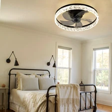 2pcs Dimmable Crystal Ceiling Fan With Light Bedroom Bladeless Ceiling Fans 20"