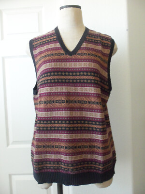 Vintage Mens POLO Ralph Lauren Black Multi Fair Isle Knit V-Neck