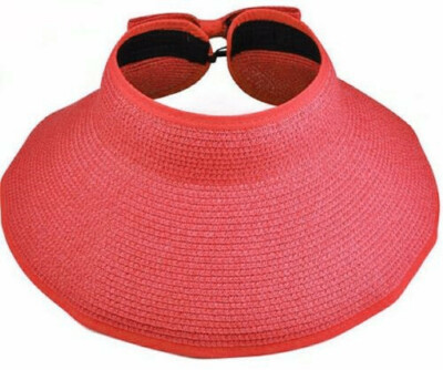 Women Summer Sun Visor Hat Fold able Roll Up Wide Brim Open Top Straw Cap Lot