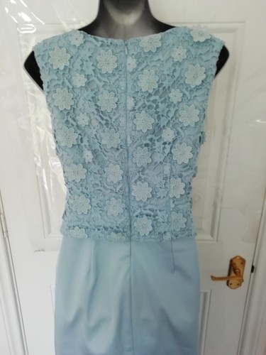 PHASE EIGHT Size 12 Pale Blue Embroidered Smart Occasion Dress Back Zip Lined - Picture 8 of 10