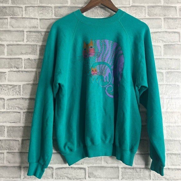 Sudadera De Colección Años 80 Laurel Burtch Artística Estampado Cst Colorida Vibrante Cuello Redondo XL