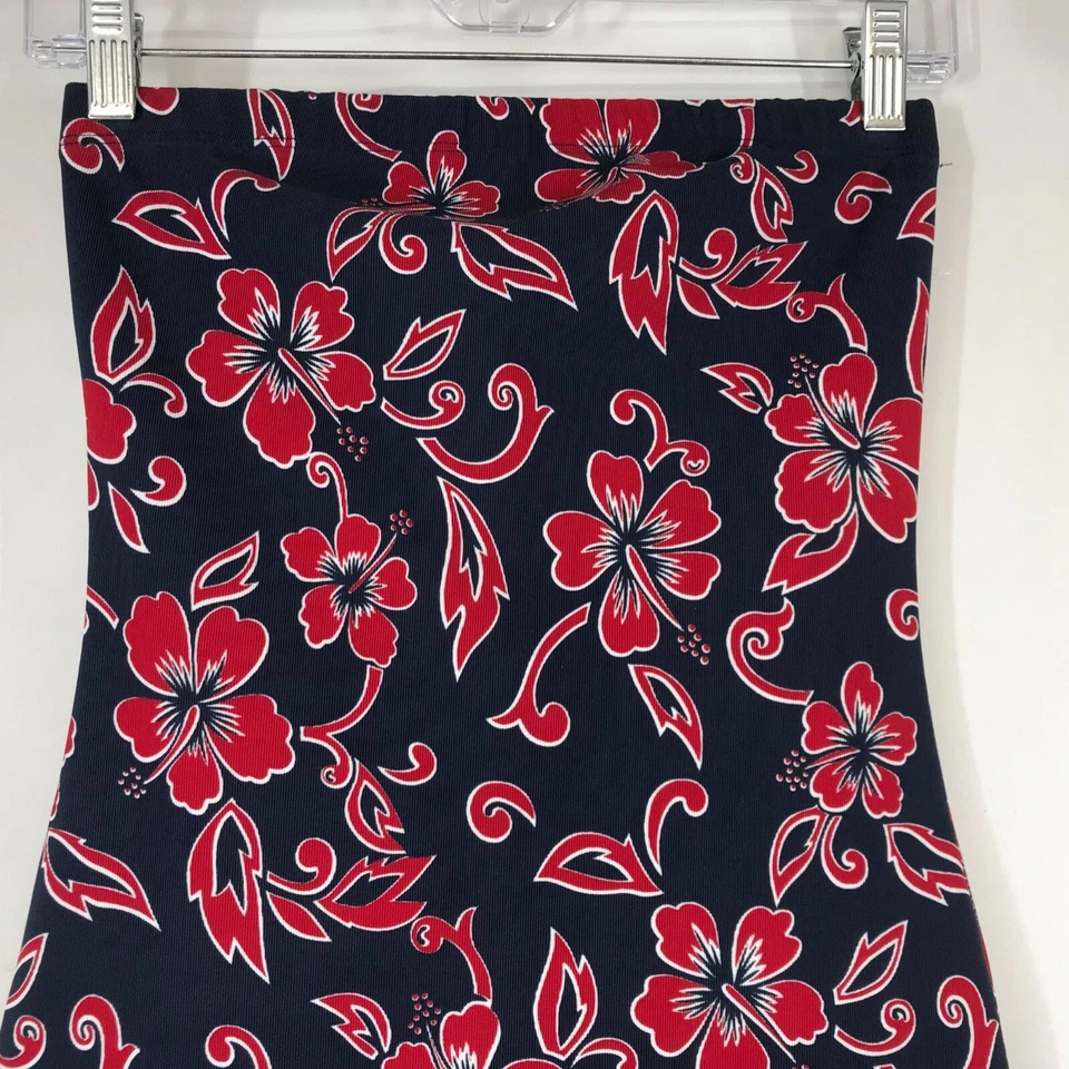 CHARLOTTE RUSSE - 女式小号 - 海军蓝和红色夏威夷无肩带连衣裙 Y2K 90 年代 — 第 2/4 张图片