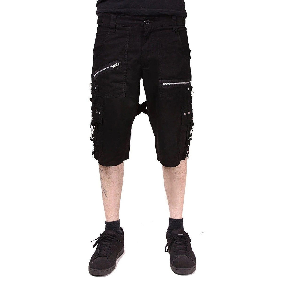 Men Black Punk Shorts Gothic Black Cotton Shorts Punk EMO