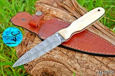 HandMade Skinning Hunting Knife Hand Forged Damascus Steel W/ Leather Sheath 975