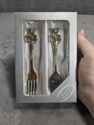 Treasured Childhood Collection Teddy Bear Silver Fork And Spoon Set