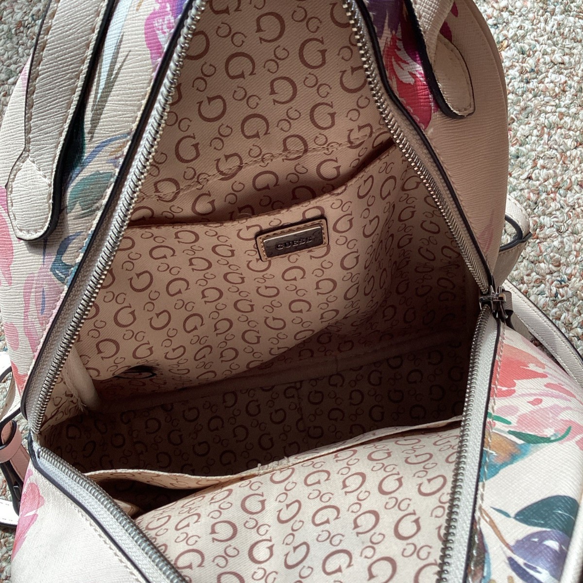 Guess Blush Color Multi flower Print Mini Backpack with 