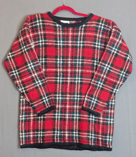 Vintage Paul Harris Design Sweater Medium Plaid Mohair Blend Red Green White 90s