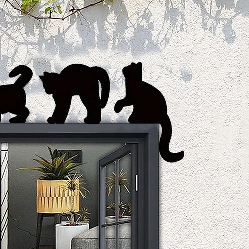 3X Halloween Cute Black Cat Wooden Wall Stickers X7M1 D5S9