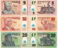 NIGERIA Set 3 pcs 5 10 20 Naira Random Dates Polymer Uncirculated
