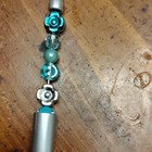 Silver Tone Metal Ballpoint Pen, Black Ink, Beaded Flower Charm Teal — photo 1