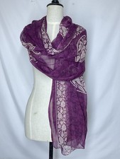STUNNING women s Sheer Scarf In Purple W Paisley Motifs 94"/41" Good Condition