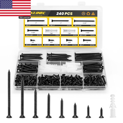 Wood Screws Assortment Kit,  240 PCS High Hardness Flat Head Wood Screws Set, Ph