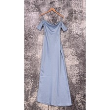 New BHLDN Dress 0 Womens Anthropologie Ira Blue Satin Off The Shoulder Maxi Gown